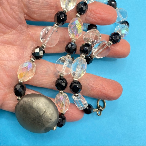 Glass Beads Black & Crystal Toggle Clasp Necklace - Picture 2 of 8